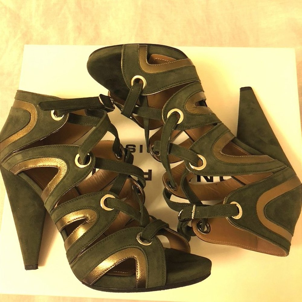 Sonia Rykiel Olive Suede with Pewter Leather Shoe